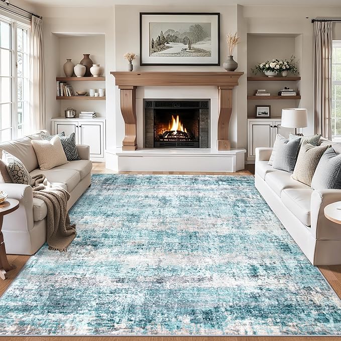 Area Rugs 10x14 Living Room - Washable Rug Modern Abstract Soft Large Neutral Non-Slip Carpet Indoor Floor Thin Carpets for Bedroom Dining Room Farmhouse Nursery Home Office Green