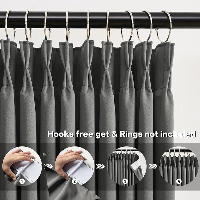 KEQIAOSUOCAI Classic Grey Color Curtains 2 Panels, Viral Pinch Pleat Vertical Drapes with Hooks Microfiber Noise Reducing Darkening Thermal Insulated Panel for Living Room (40 x 84 inches, Gray)