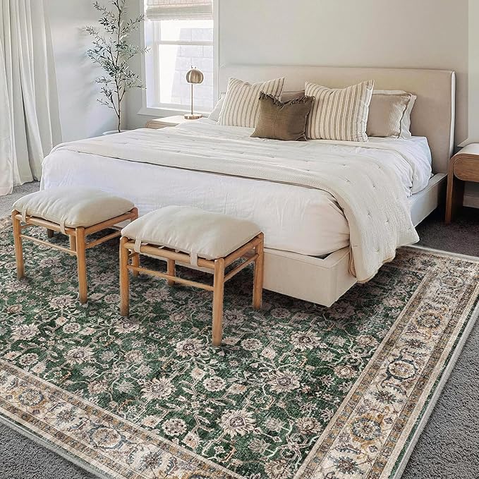 Area Rug 6'x9' Washable Vintage Traditional Floor Cover Thin Retro Kitchen Indoor Distressed Non Slip Carpet for Living Room Bedroom Dining Room