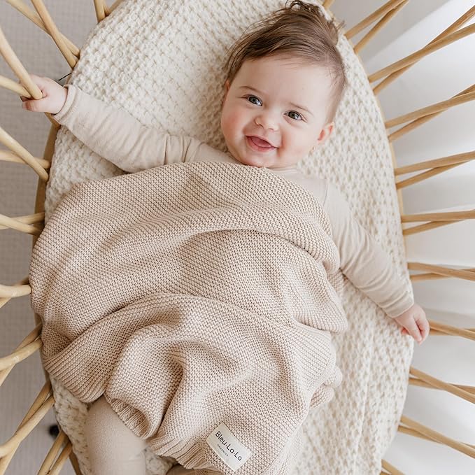 Heritage Knit Organic Receiving Swaddle Blanket for Girls - 100% Luxury Organic Cotton Soft Knit Warm Cozy Cuddle Crib Blanket for Newborns Infants & Toddlers (0-2Yrs - Blush Pink)