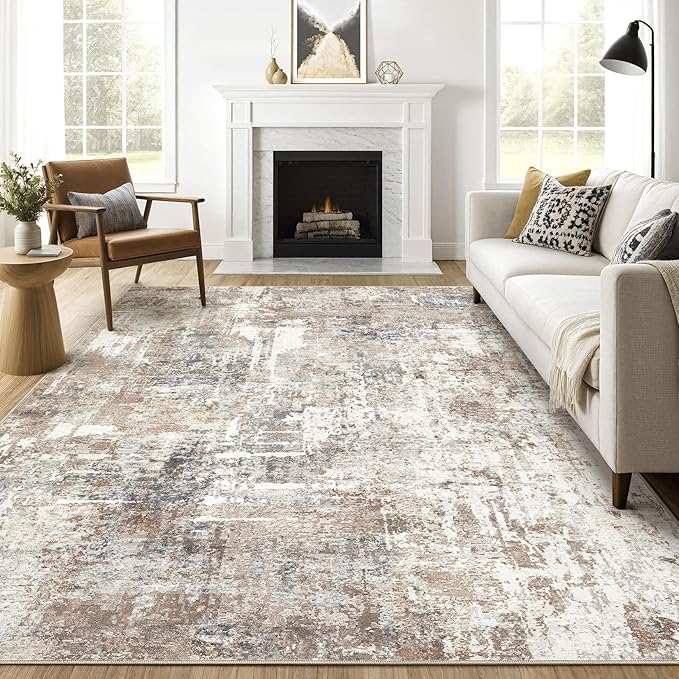 8x10 Area Rugs Living Room: Washable Large Abstract Modern Soft Rug Stain Resistant Indoor Floor Non Slip Accent Carpet for Bedroom Nursery Playroom Dining Room Office Dorm Home House- Brown