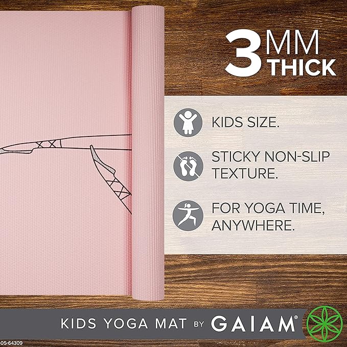 Gaiam Kids Yoga Mat Exercise Mat, Yoga for Kids with Fun Prints - Playtime for Babies, Active & Calm Toddlers and Young Children (60" L x 24" W x 3mm Thick)