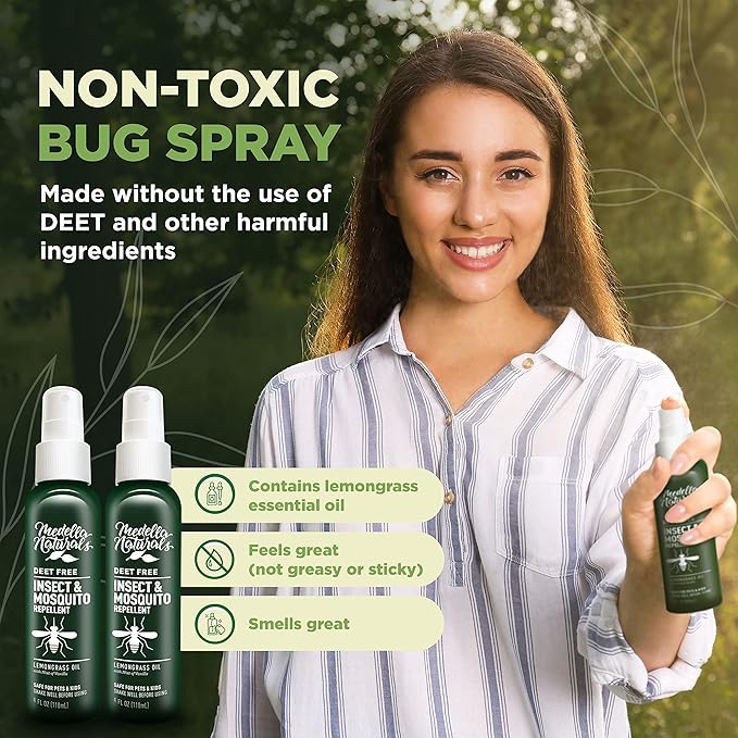 Deet-Free Insect & Mosquito Repellent Pack of 2 (4 oz) – Nice Smelling Insect Repellent with Lemongrass Oil Safe for Pets and Kids – Bug Spray Against Mosquitoes, Gnats, Black Flies, and No-See-ums