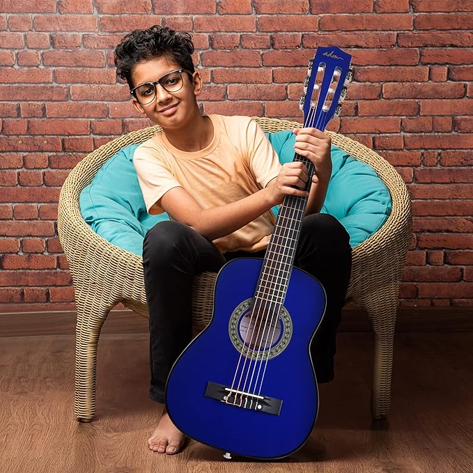 ADM Beginner Acoustic Classical Guitar 30 Inch Nylon Strings Wooden Guitar Bundle Kit for Kid Boy Girl Student Youth Guitarra Online Lessons with Gig Bag, Strap, Tuner, Extra Strings, Picks,Blue