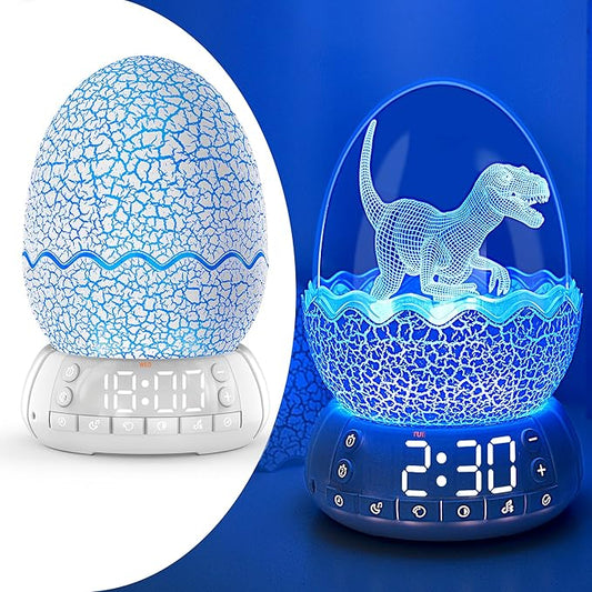 Dinosaur Alarm Clock with Wake Up Light, Digital Clock on Desk + 8 Colors Night Light + 20 Sleep Training Sound + Bluetooth Speaker All in 1 for Kids/Boys/Girls/Adult (Dinosaur)