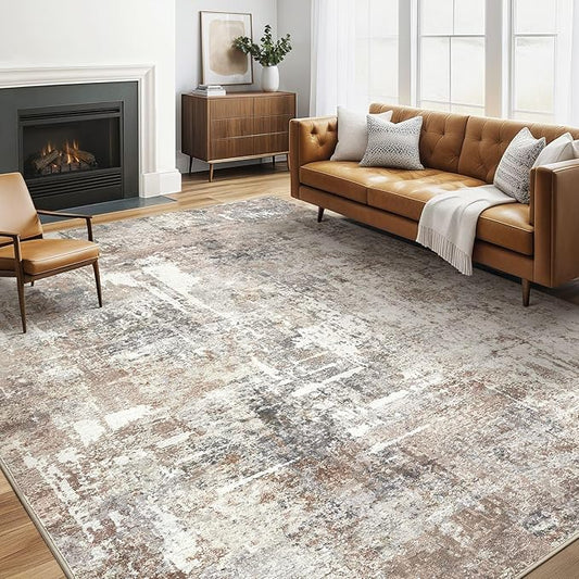 6x9 Area Rugs Washable Rug: Large Abstract Modern Soft Stain Resistant Indoor Floor Non Slip Accent Carpet for Living Room Bedroom Nursery Playroom Dining Room Office Dorm Home House Decor- Brown