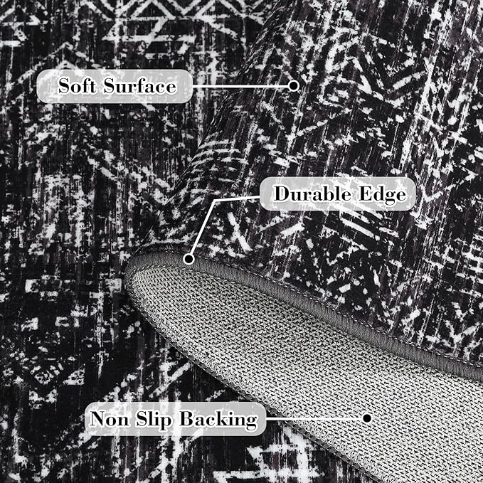 COZYLOOM Black Rug for Living Room 9x12 Machine Washable Area Rugs Modern Abstract Door Mats Non Slip Stain Resistant Geometric Accent Carpet for Bedroom, Dining Room, Nursery