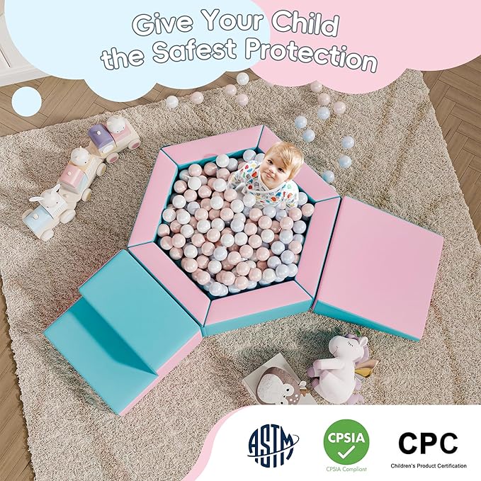 Foam Climbing Blocks for Girls Toddlers,Pink Soft Play Set Ball Pit,Climb & Crawl Foam Playset for Kids, Toddler Climber Indoor with Pad,Easy to Clean