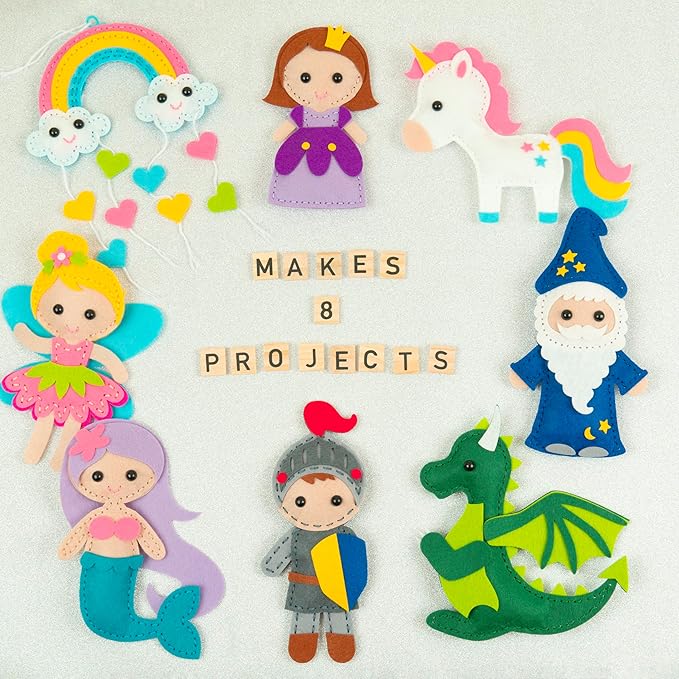 Craftorama Sewing Kit for Kids, Fun and Educational Fairytale Craft Set for Boys and Girls Age 7-12, Sew Your Own Felt Animals Craft Kit for Beginners, 165 Piece Set