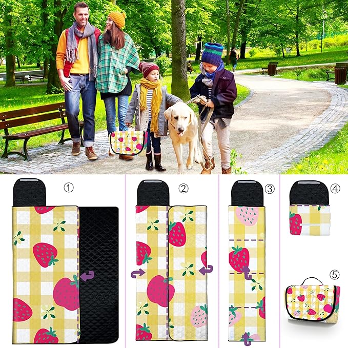 Extra Large Picnic Blanket Waterproof,80"x 80"Foldable Machine Washable Beach Blanket,Outdoor Blanket for 6-8 Adults,Picnic Mat Suitable for Indoor Crawling,Park Beach,Camping,Hiking,Travel（Yellow）