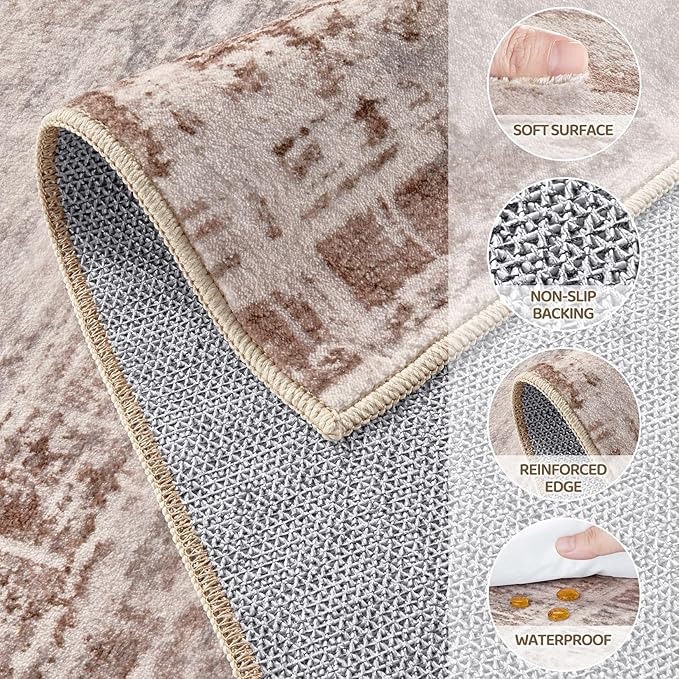 Area Rug for Living Room: 6x9 Washable Neutral Abstract Modern Soft Rugs Non Slip Indoor Floor Stain Resistant Large Carpet for Bedroom Dining Room Office Nursery - Red Brown