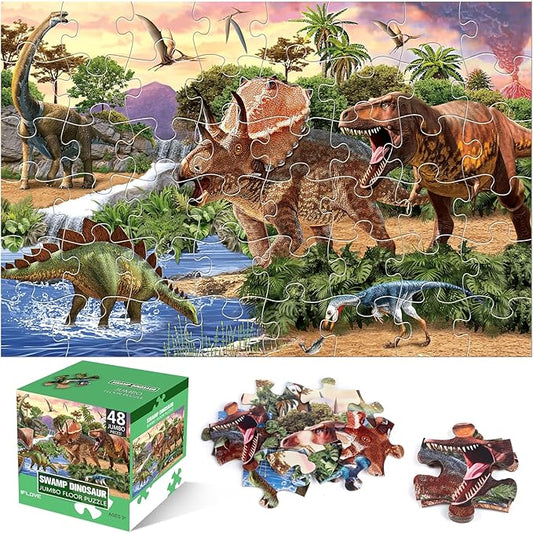Jumbo Floor Puzzle for Kids,48 Piece Dinosaur Large Jigsaw Puzzles for Toddlers Ages 3-5,Children Learning Preschool Educational Dinosaur Toys,Christmas Birthday Gifts for Boys Girls Ages 4-8