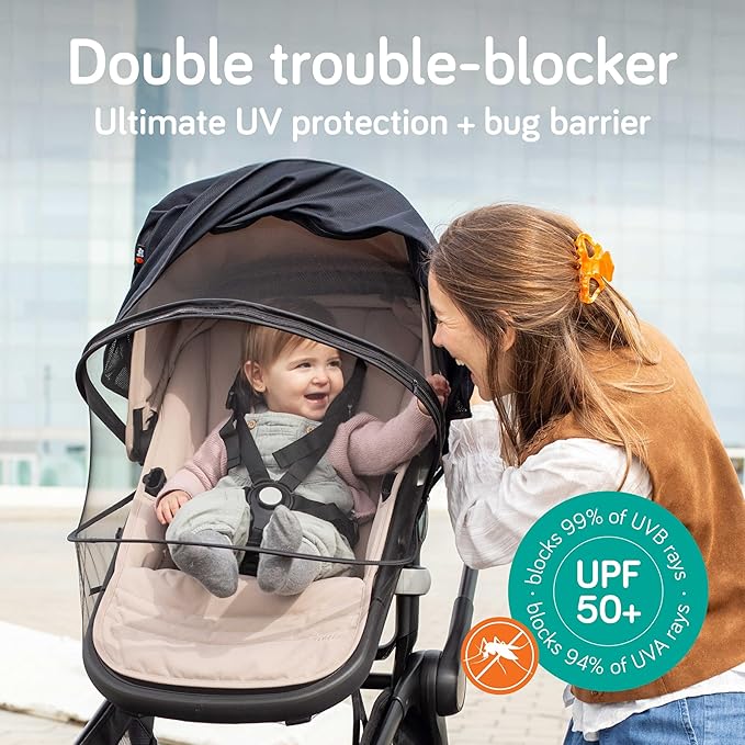 Baby Uma 2-in-1 Mosquito Net for Stroller & Stroller Sun Shade - UPF 50+ Baby Sun Protection, Breathable Blackout Mesh Baby Mosquito Net (+ Travel Bag)