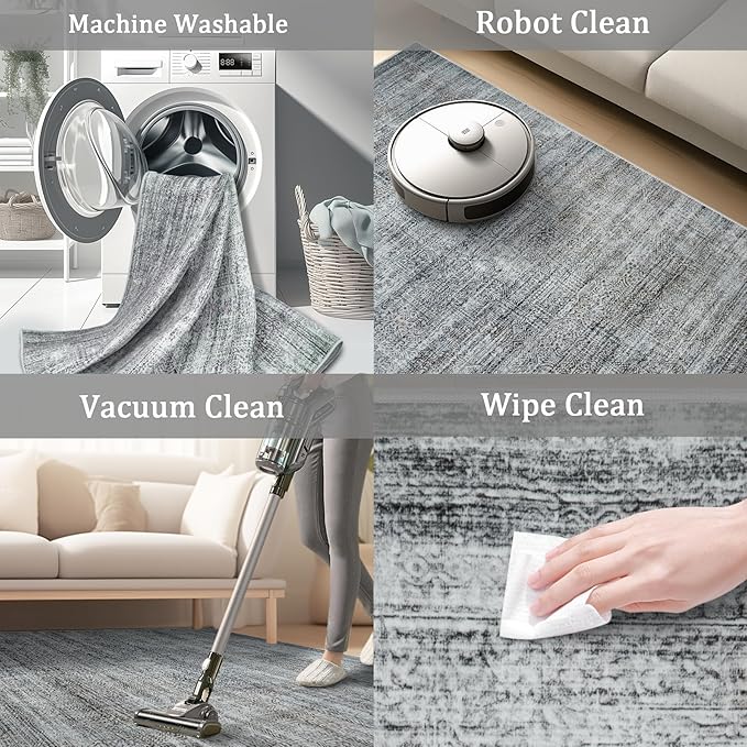 6x9 Area Rug Living Room Rugs - Washable Rug Large Modern Abstract Soft Thin Carpets Indoor Floor No Slip Vintage Carpet for Bedroom Under Dining Table Nursery Home Office Decor Gray Blue