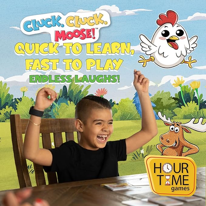 Hour Time Games Cluck Cluck Moose – Hilarious Animal-Themed Card Game for a Fun Family Game Night, Family Games for Kids & Families, Reunion Gift Ideas, Fun Stuff for Reunions & Ideal Gifts for Ages 4