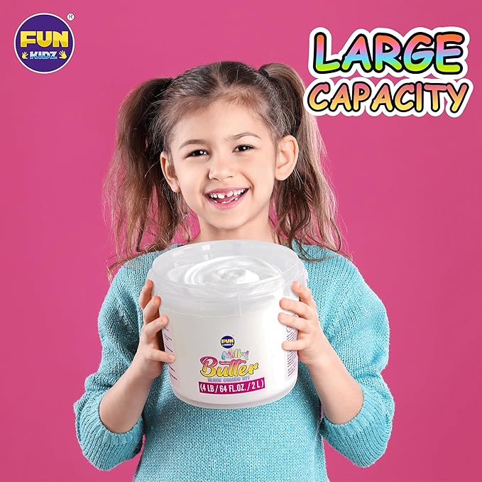 4 LB Milky Butter Slime Bucket Gift for Girls, FunKidz 64 FL OZ Huge Soft White Premade Scented Slime Kit Toy with 29 Variety Add-Ins Perfect Birthday Present for Kids Age 6+