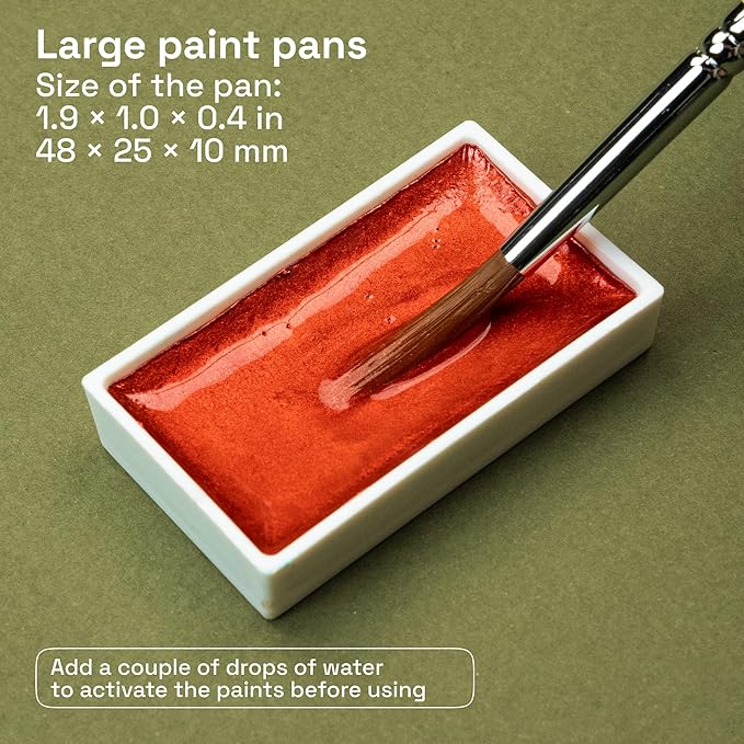 ARTISTRO Professional Metallic Watercolor Paint Set for Adults - 6 Pigment-Rich Metallic Colors, XL Pans, ASTM-I Lightfastness, High Tinting Strength Watercolor Set for Professionals made by professionals