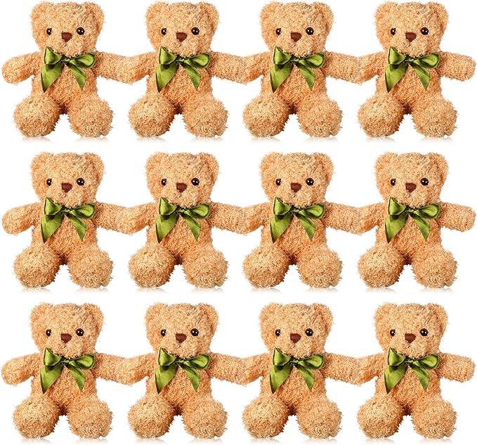 HyDren 12 Pack Bear Stuffed Animals 10 Inch Operation Christmas Bulk Items Small Bear Party Favors Plush Toys for Baby Shower Centerpiece Christmas Birthday Gifts(Light Brown)