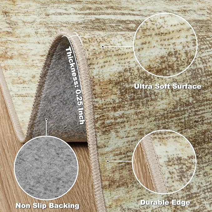 Area Rugs 8x10 Living Room Rugs: Large Modern Abstract Washable Rug with Non-Slip Backing, Thin Carpet for Dining Room Table Bedroom Nursery Indoor Home Office-Brown