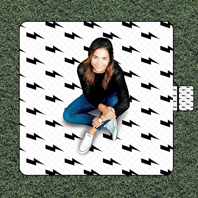 79''x79'' Extra Large Picnic Blankets, Waterproof Sandproof Foldable Outdoor Picnic Mat, Portable 3-Layer Fabric Beach Blanket for Camping, Park, Travel, Family Friends-Stylish Lightning Pattern