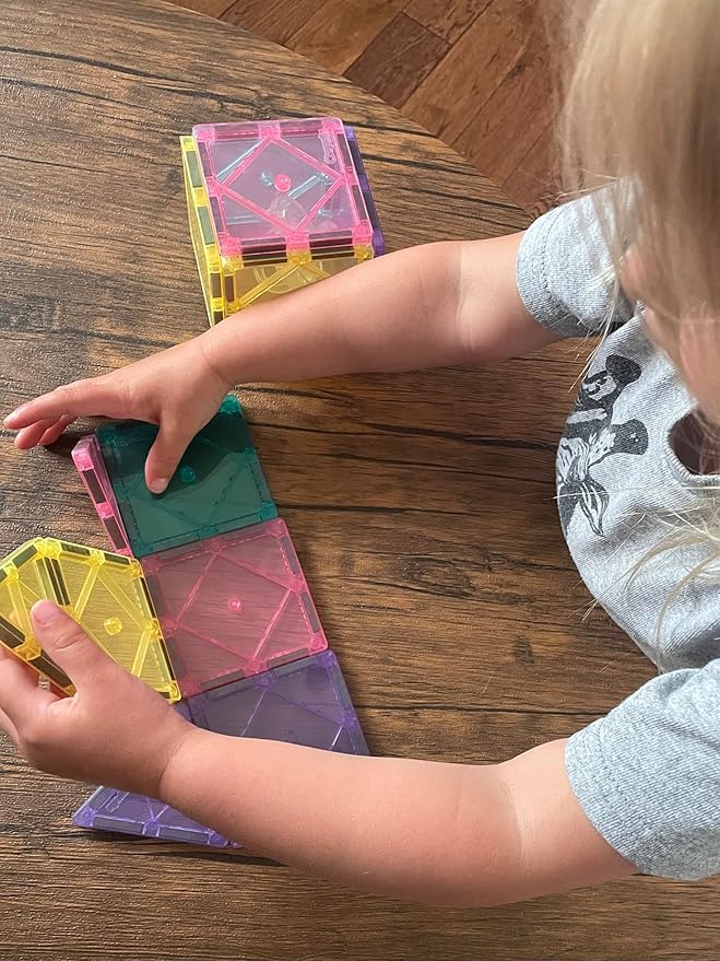 CreateOn Crayola Magnetic Tiles, Building Set for Kids, Magnetic Building Toys for Kids, STEM Travel, Gift for Boys and Girls Ages 3+, 14-Piece Set (Pastel)