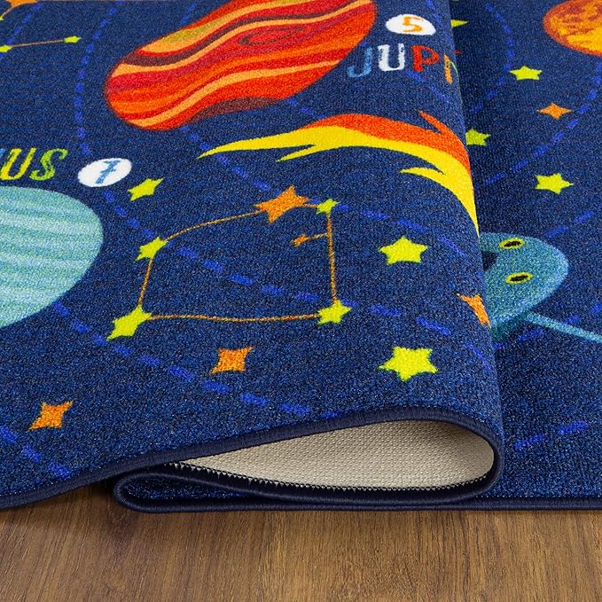 KC Cubs 8x10 Outer Space Solar System Toy Car Road Rug – Educational Play Mat Carpet for Kids, Toddlers, Nursery, Classroom, Playroom, Baby Daycare