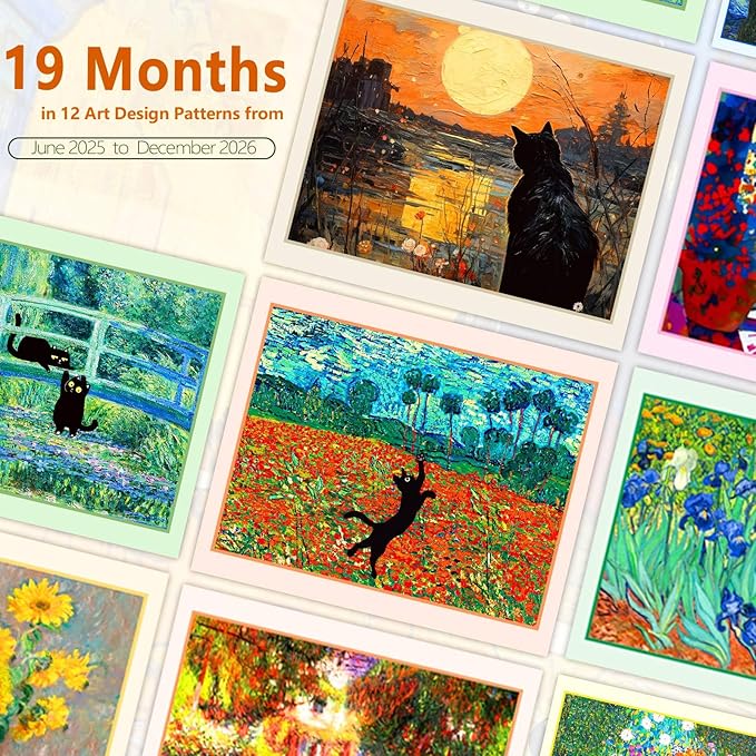 GuassLee Cat Wall Calendar 2025-2026, Vertical Wall Calendar 2025, 19-Months Hanging Art Calendar Jun. 2025 to Dec. 2026, 14" x 23" Monthly Planner Wall with Thick Paper for Office School Home Teacher