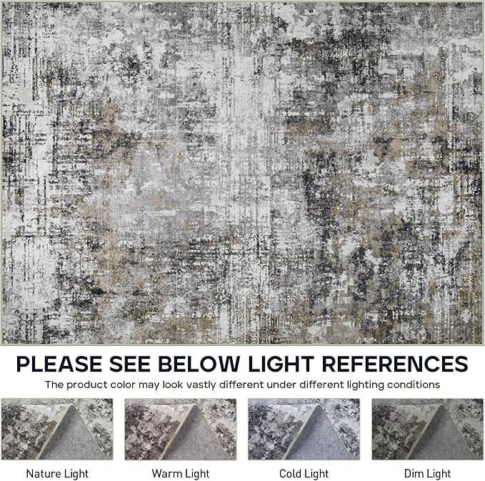 4x6 Area Rugs for Living Room Rug Washable: Modern Large Rug for Dining Room Bedroom Carpet Non Slip Low Pile 4 by 6 Indoor Abstract Nursery Home Office Black Gold