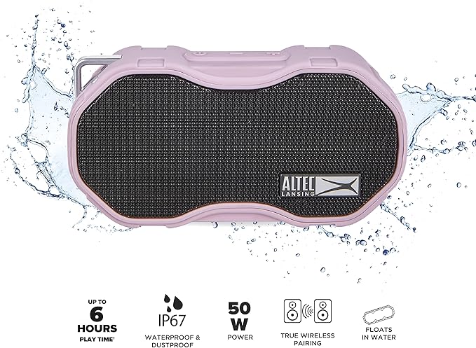 Altec Lansing Baby Boom XL - Waterproof Bluetooth Speaker, Wireless & Portable Speaker for Travel & Outdoor Use, Deep Bass & Loud Sound, 1 Pack, Pink