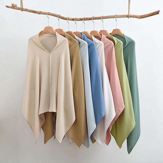 2-Pack Nursing Covers for Breastfeeding, 100% Organic Cotton Muslin Breastfeeding Cover, Multi-Use Nursing Scarf, Car Seat Canopy, Stroller Cover, Soft Breathable Baby Blanket Khaki Brown