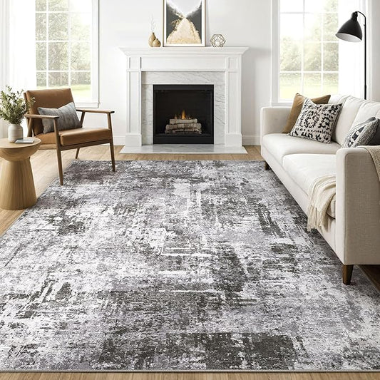 10x14 Area Rugs Living Room: Washable Large Abstract Modern Soft Rug Stain Resistant Indoor Floor Non Slip Accent Carpet for Bedroom Nursery Playroom Office Dining Room Dorm Home House- Black Grey
