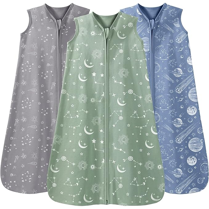 Baby Sleep Sack 12-18 Months 3 Pack 100% Cotton Lightweight 0.5 TOG Wearable Blanket Baby Sleep Bag with 2-Way Zipper for Infant Toddler