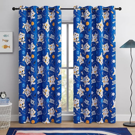 Kids Blackout Curtains - Space Cat Design, 100% Blackout, 2 Panels, Each W52×L84, Thermal Insulated Curtains for Bedroom, Noise Reducing, Combine Functionality with a Fun and Creative Design