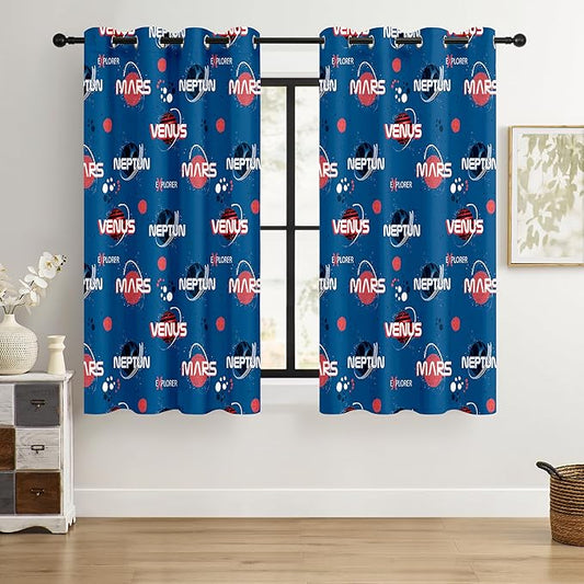 Kids Space Mars Blackout Curtains - 100% Blackout, Thermal Insulated, Noise Reducing,Bring The Cosmos Closer to Kids Room, 2 Panels (Planet Parade, W52×L63)