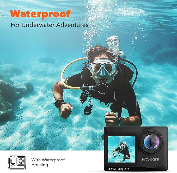 Eagle i15 ProMax Real 4k30FPS 20MP WiFi Action Camera Touch Screen EIS Stabilization Dual Screens Underwater Waterproof Sports Camera, 2 Batteries, Dock, External Microphone, Accessories Kit