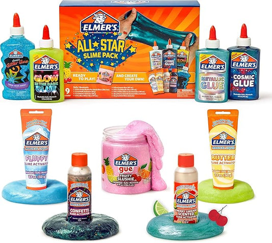 Elmer’s All-Star Slime Kit, Includes Liquid Glue, Slime Activator, and Premade Slime, 9 Count