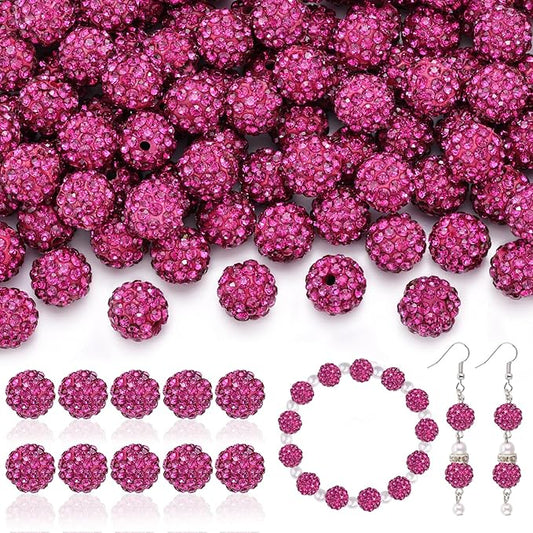 105pcs 10mm Rhinestone Beads for Jewelry Making, Champagne Pink Shiny Round Disco Ball Beads Bulk, Sparkle Crystal Clay Christmas for Bracelet Baseball Necklace Earring Crafting and DIY