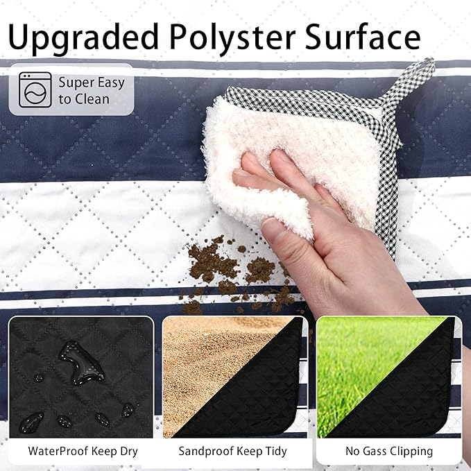 HX&OD Outdoor Picnic Blanket Extra Large, 80”x80” Waterproof Picnic Mat Foldable Camping Blanket Portable with Carry Strap for Beach Mat (Bule)