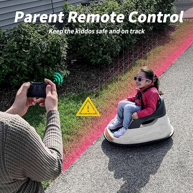 Baby Bumper Car, 6V Electric Kids Bumper Car for Toddlers with Remote Control, Bluetooth - White