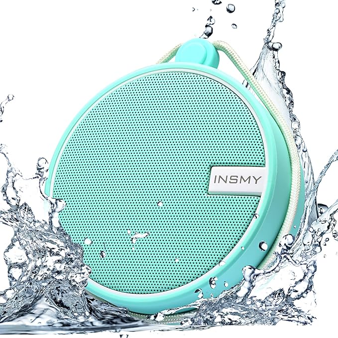 INSMY C12 IPX7 Waterproof Shower Bluetooth Speaker, Portable Small Speaker, Speakers Bluetooth Wireless Loud Clear Sound Support TF Card Suction Cup for Outdoor Kayak Canoe Beach Gift (Mint)