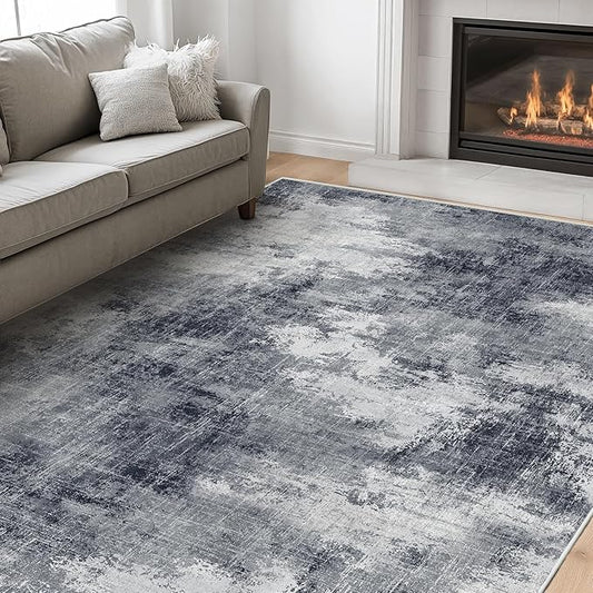 AMADA HOMEFURNISHING 6x9 Washable Area Rug, Modern Abstract Living Room Rug with Non-Slip Backing & Short Pile, Large Rug with Abstract Pattern for Living Room, Bedroom and Dinning Room, Grey