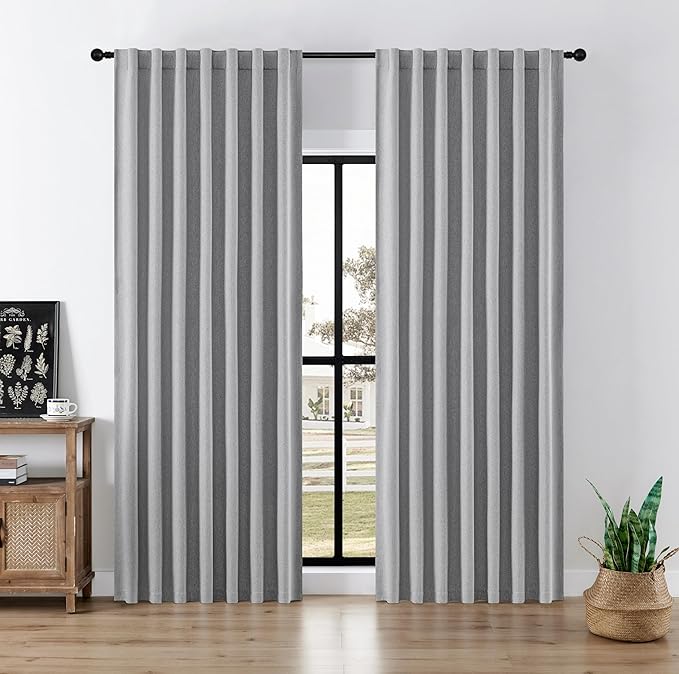 Joydeco Faux Linen Blackout Curtains for Bedroom,Light Grey Blackout Curtains 90 inches Long,100% Blackout Solid Thermal Insulated Window Drapes Luxury Decor for Living Room（W52xL90 Inch,Light Grey）