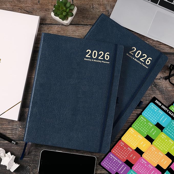 2026 Planner - Weekly and Monthly Planner 2026, JAN 2026 - DEC 2026, 8.5" x 11", Leather Cover 2026 Planners with Thick Paper, Back Pocket with Notes Pages - Blue