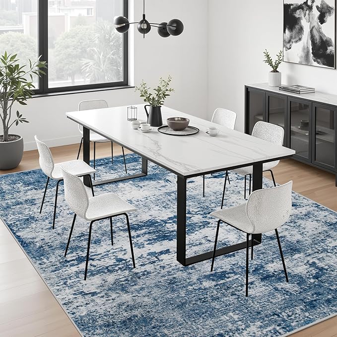 6x9 Area Rug Living Room Rug: Washable Modern Abstract Soft Thin Rug Indoor Floor No Slip Stain Resistant Carpet for Bedroom Dining Room Farmhouse Nursery Home Office - Blue