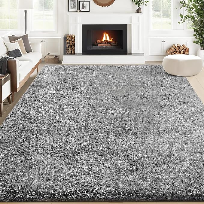 6x9 Area Rug for Living Room: Fluffy Shag Soft Washable Rugs Large Fuzzy Plush Indoor Carpet for Bedroom Nursery Playroom Kids Girls Boys Room (Grey, 6'x9')
