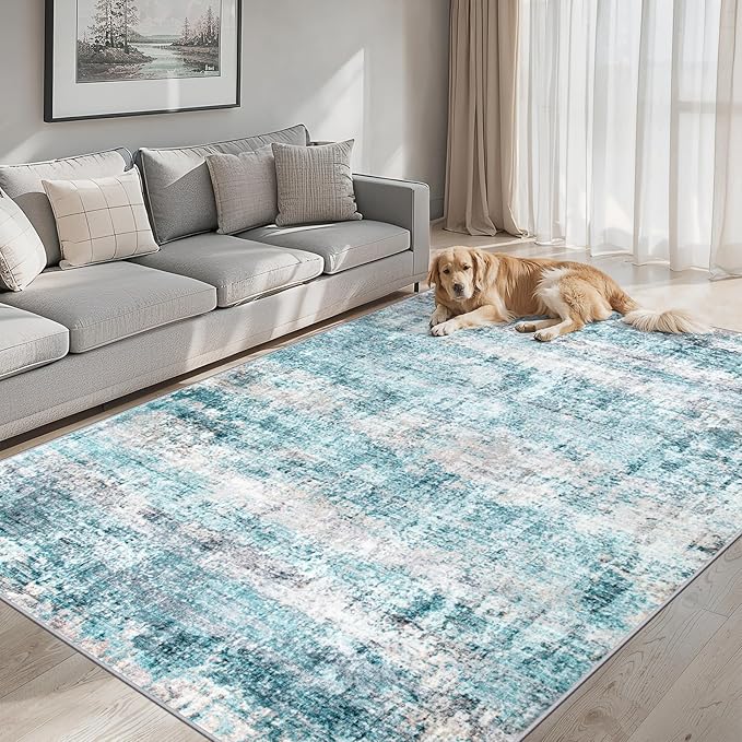 Area Rugs 10x14 Living Room - Washable Rug Modern Abstract Soft Large Neutral Non-Slip Carpet Indoor Floor Thin Carpets for Bedroom Dining Room Farmhouse Nursery Home Office Green