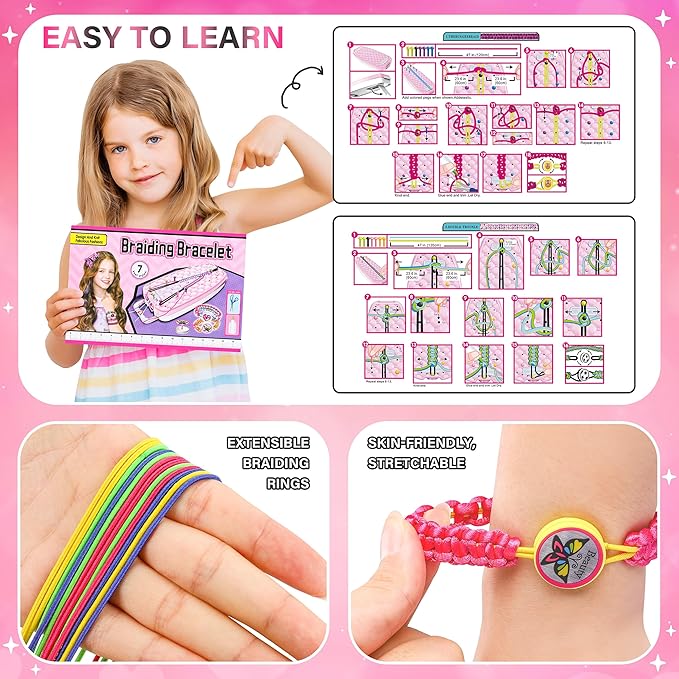 Dpai Friendship Bracelet Making Kit for Girls,DIY Arts and Crafts Toys,Jewelry String Maker Kit,The Best Birthday Gifts Ideas for Girls 6 7 8 9 10 11 12+ Years Old（Rose and Black