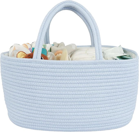 Diaper Caddy Organizer Cotton Rope Baby Basket Nursery Storage and Portable Tote Bag for Car Ideal Baby Shower Gifts and Registry Must-Have for Newborn Essentials Large blue