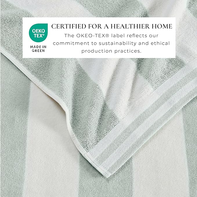 Great Bay Home 100% Cotton Velour 4 Pack Beach Towels 30" x 60" - Light Blue Cabana Stripe Pool Towels - Quick Dry, Large Swim Towels