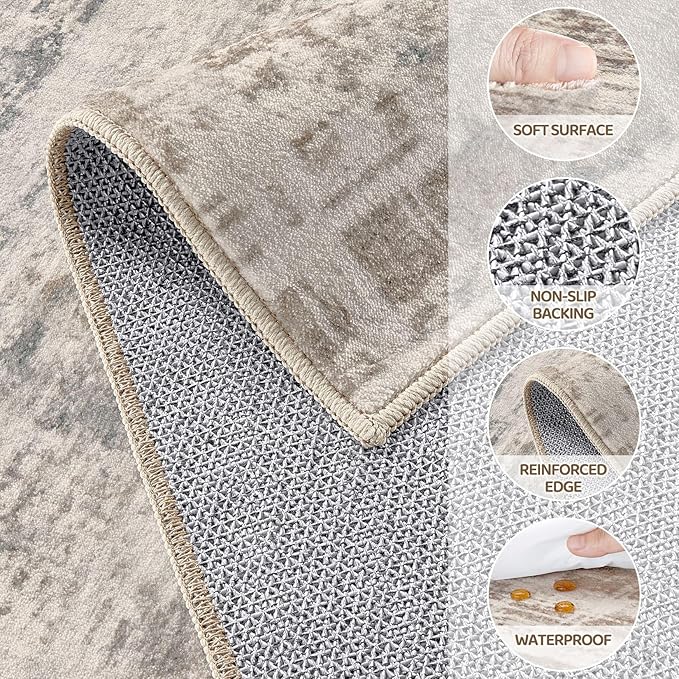 Area Rug for Living Room: 5x7 Washable Neutral Abstract Modern Soft Rugs Non Slip Indoor Floor Stain Resistant Carpet for Bedroom Dining Room Office Nursery - Brown